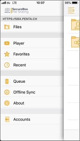 secure box iOS a navigating menu